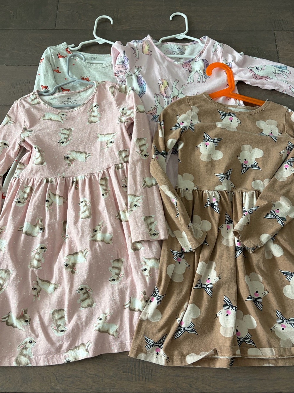 Bundle of long sleeve dresses 6 6x unicorn horse mouse carters h&m